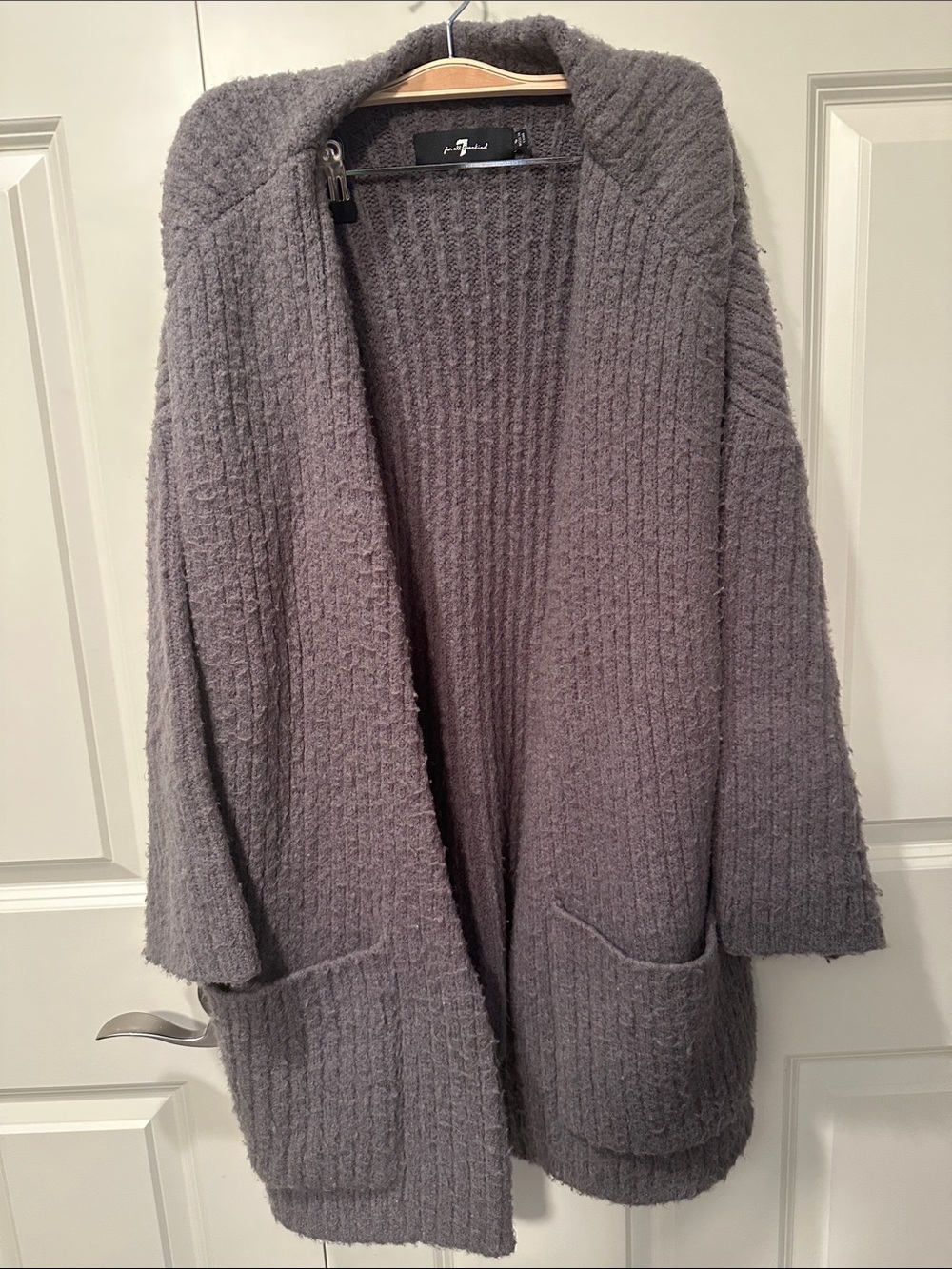 7 For All Mankind Open-Front Ribbed Cardigan - Gray